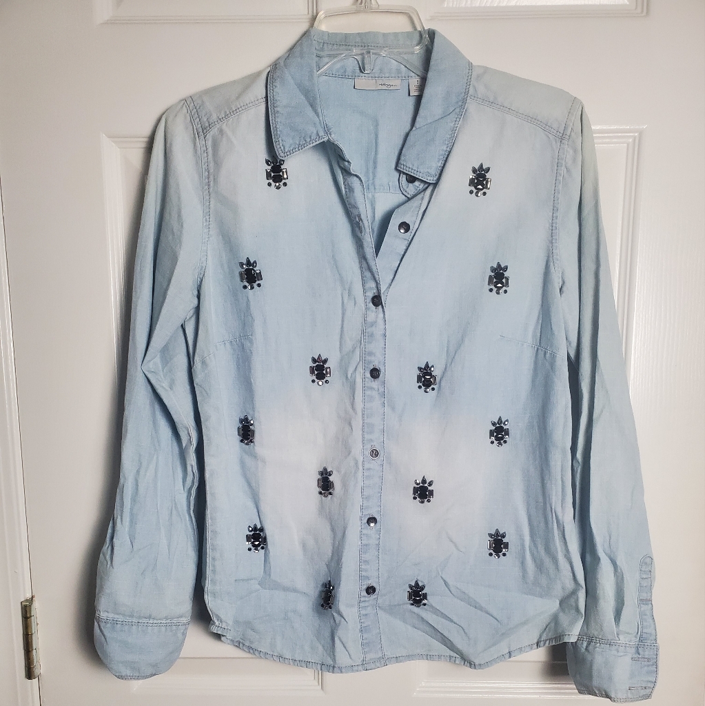 Halogen Rhinestone Emblished Chambray Button Down